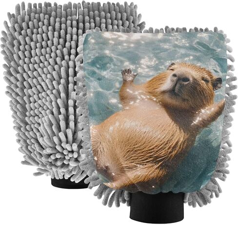 AIXIWAWA Car Wash Mitt Washing Glove Floating Capybara Print Scratch Free Water Absorbent 2 Pack Medium in Saudi Arabia