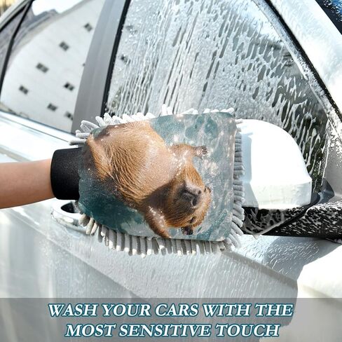 AIXIWAWA Car Wash Mitt Washing Glove Floating Capybara Print Scratch Free Water Absorbent 2 Pack Medium in Saudi Arabia