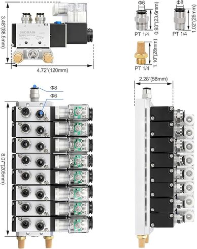 Baomain Pneumatic Solenoid Valve 4V210-08 AC 110V 2 Position 5 Way 2 Connected Base Muffler in Saudi Arabia