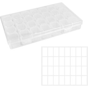 حاويات تخزين الخرزات ذات اللوحة الماسية، ملحقات فنية ماسية، حزمة واحدة 28 شبكة مع ملصقات بيضاء، علبة مستلزمات حرفية شفافة مستطيلة (1) in Kuwait