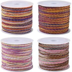 SUNNYCLUE 4 Rolls 4 Colors 218.7 Yards/200M 0.8mm Red Metallic Thread Colorful Nylon Cord Glitter Macrame Jewelry Beading Sewing String with Plastic Spool for Friendship Bracelet Necklace DIY Craft in Saudi Arabia