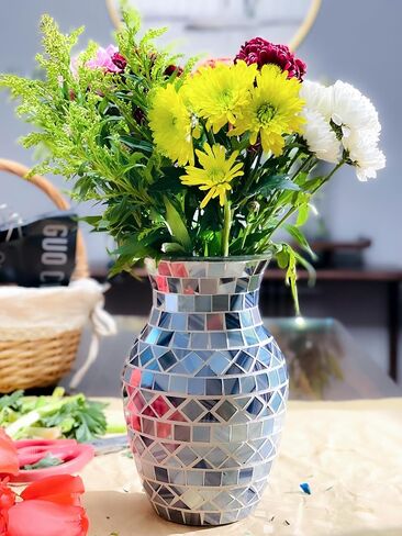 مزهرية زجاجية من الفسيفساء الذهبية مقاس 8 بوصات، مزهرية زهور مزخرفة، ديكور المنزل الحديث مزهرية فسيفساء متوسطة الحجم لغرفة النوم وغرفة المعيشة والمطبخ والمكتب والزفاف، هدية مزهرية زجاجية فسيفساء فريدة من نوعها in Kuwait