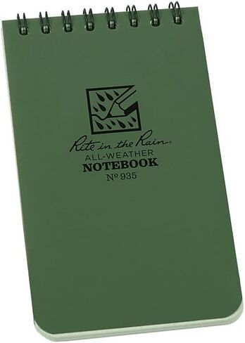 دفتر ملاحظات حلزوني علوي مقاوم لعوامل الطقس من Rite in the Rain، مقاس 3 × 5 بوصة، غطاء أخضر، نمط عالمي (رقم 935) in Saudi Arabia