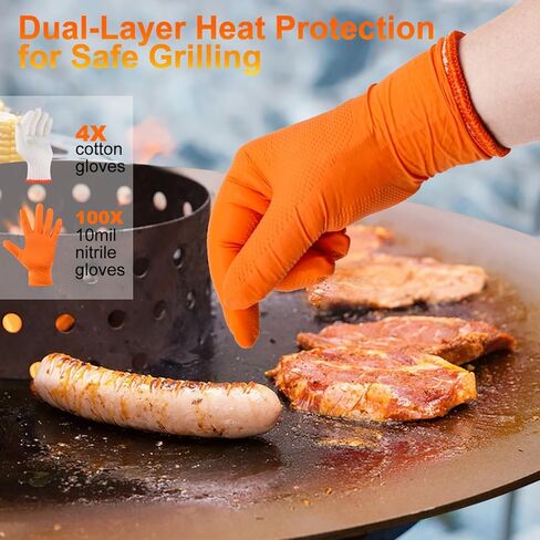قفازات الشواء للطهي والشواء والخبز، عدد 100 قفازات نيتريل للاستعمال مرة واحدة و4 بطانات قفازات قطنية قابلة للغسل in Kuwait