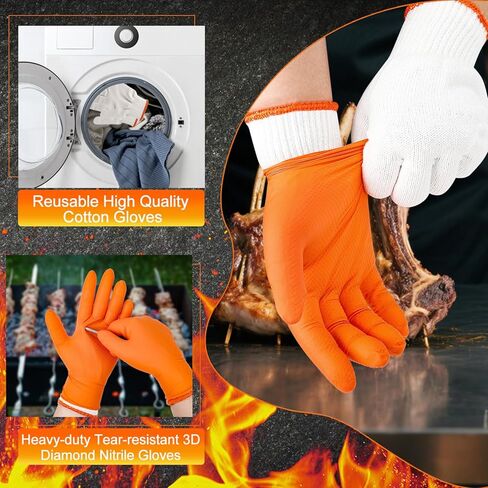 قفازات الشواء للطهي والشواء والخبز، عدد 100 قفازات نيتريل للاستعمال مرة واحدة و4 بطانات قفازات قطنية قابلة للغسل in Kuwait