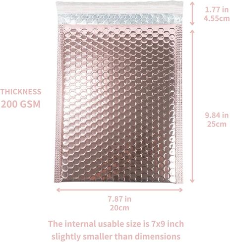 50-Pack 8x10'' Rose Gold Metallic Bubble Mailers, Self-Seal Bubble Envelope Mailer, Waterproof Tear-Resistant Thickened Packaging Bags, Opaque Padded Shipping Envelopes (50 Pcak - 8x10'') in Saudi Arabia