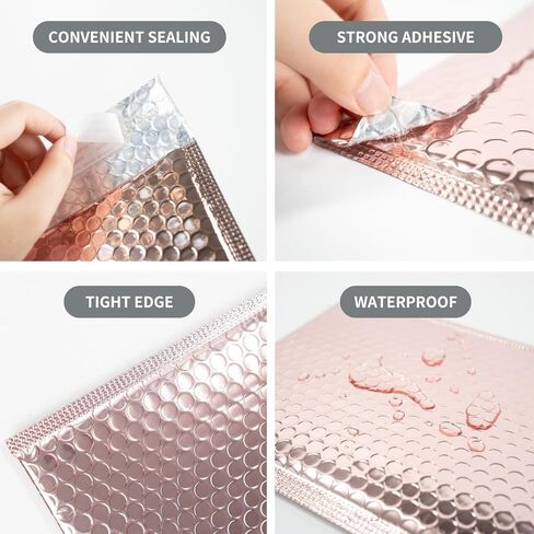 50-Pack 8x10'' Rose Gold Metallic Bubble Mailers, Self-Seal Bubble Envelope Mailer, Waterproof Tear-Resistant Thickened Packaging Bags, Opaque Padded Shipping Envelopes (50 Pcak - 8x10'') in Saudi Arabia