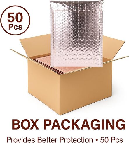 50-Pack 8x10'' Rose Gold Metallic Bubble Mailers, Self-Seal Bubble Envelope Mailer, Waterproof Tear-Resistant Thickened Packaging Bags, Opaque Padded Shipping Envelopes (50 Pcak - 8x10'') in Saudi Arabia