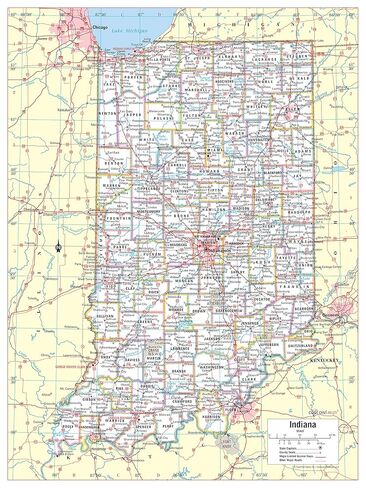 Indiana State wall map Large Print Poster 24"Wx32"H Paper in Saudi Arabia