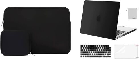 MOSISO Compatible with MacBook Pro 14 inch Case 2021 Release A2442 M1, Neoprene Sleeve Bag&Plastic Hard Shell&Keyboard Skin&Screen Protector&Storage Bag, Black in Saudi Arabia