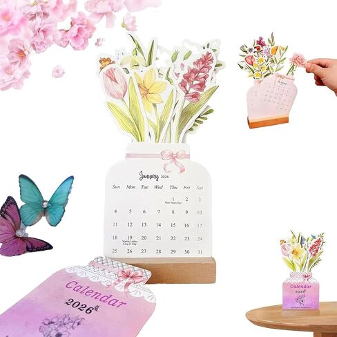 floral desk calendar 2026,floral desk calendar,Small Desk Calendar,Mini Standing Decorative Floral Desktop Calendar for Home Office School Desk Accessories(1pcs) in Kuwait