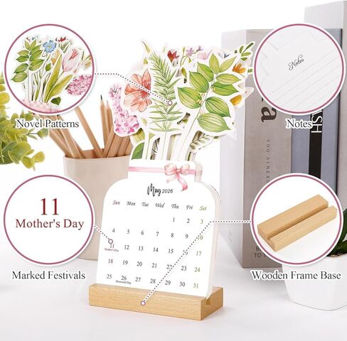 floral desk calendar 2026,floral desk calendar,Small Desk Calendar,Mini Standing Decorative Floral Desktop Calendar for Home Office School Desk Accessories(1pcs) in Kuwait