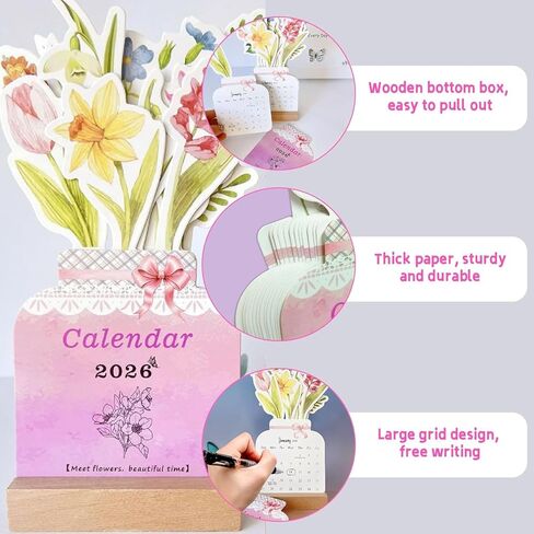 floral desk calendar 2026,floral desk calendar,Small Desk Calendar,Mini Standing Decorative Floral Desktop Calendar for Home Office School Desk Accessories(1pcs) in Kuwait