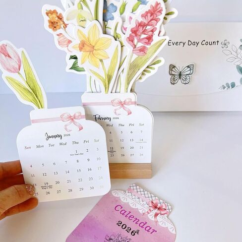 floral desk calendar 2026,floral desk calendar,Small Desk Calendar,Mini Standing Decorative Floral Desktop Calendar for Home Office School Desk Accessories(1pcs) in Kuwait