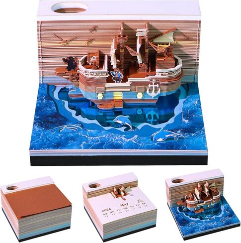 Time Piece Calendar, 2026 Desk Calendar With LED Light, 3D Tear-away Paper Carving Art Memo Pad Notepad Gift For Christmas Housewarming Desktop Decoration(With Calendar, Without Light) in Saudi Arabia