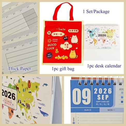 KYMY 2026 Desk Calendar, Chinese English Bilingual Monthly Planner 10" x 8.5", Standing Flip Desktop Calendar from Nov 2025 to Dec 2026 with Gift Bag, Notes & To-Dos, Yearly Overview for Home Office in Saudi Arabia