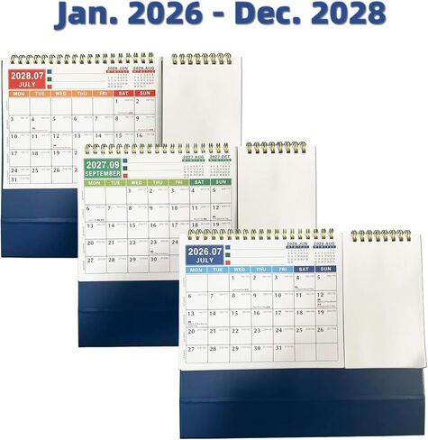 Desk Calendar Jan 2026 - Dec 2028, 10.43" x 7.3" Standing Flip 3-Year Desktop Calendar Monday Start with Memo Pad Golden Wire-Binding, Holiday Markings & 2 Sticker Sheets in Saudi Arabia