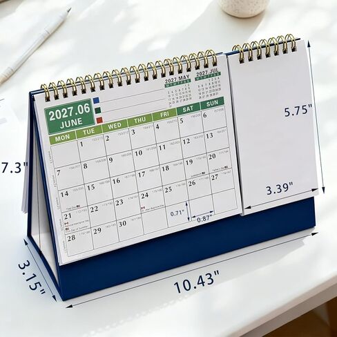 Desk Calendar Jan 2026 - Dec 2028, 10.43" x 7.3" Standing Flip 3-Year Desktop Calendar Monday Start with Memo Pad Golden Wire-Binding, Holiday Markings & 2 Sticker Sheets in Saudi Arabia