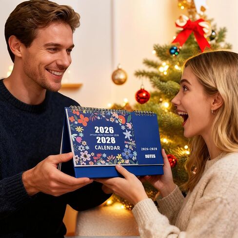 Desk Calendar Jan 2026 - Dec 2028, 10.43" x 7.3" Standing Flip 3-Year Desktop Calendar Monday Start with Memo Pad Golden Wire-Binding, Holiday Markings & 2 Sticker Sheets in Saudi Arabia