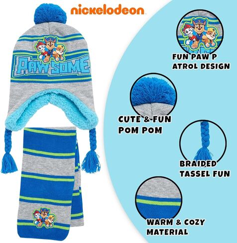 Nickelodeon Boys' Paw Patrol Winter Hat Set - 3 Piece Beanie, Gloves or Mittens, and Scarf (2-7) in Kuwait
