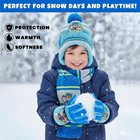 Nickelodeon Boys' Paw Patrol Winter Hat Set - 3 Piece Beanie, Gloves or Mittens, and Scarf (2-7) in Kuwait