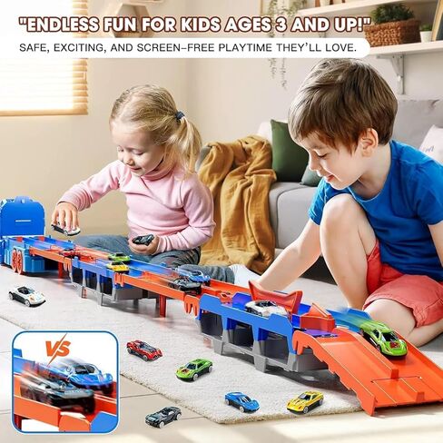 لعبة شاحنة الديناصورات للأطفال بعمر 3 4 5 6 سنوات (أزرق/أخضر) - شاحنة حاملة دينو 3 في 1 مع قاذف مسار سباق مزدوج، أضواء وصوت، تتضمن 8 سيارات صغيرة، هدية للأولاد والبنات (أخضر) in Kuwait