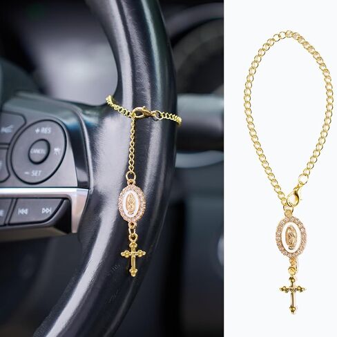 Steering Wheel Catholic Charm Accessories, Virgin Mary Hanging Pendant, Steering Wheel Accessory with Virgin Mary Charm and Cross, Catholic Car Decor for Men Women (White) in Saudi Arabia