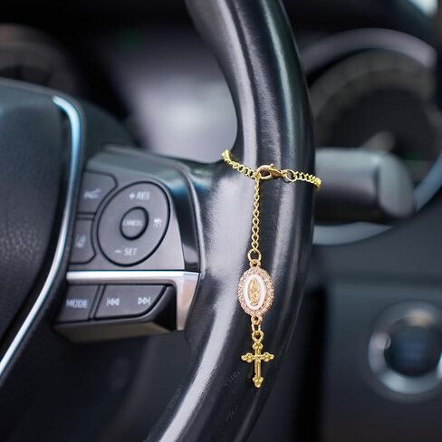 Steering Wheel Catholic Charm Accessories, Virgin Mary Hanging Pendant, Steering Wheel Accessory with Virgin Mary Charm and Cross, Catholic Car Decor for Men Women (White) in Saudi Arabia