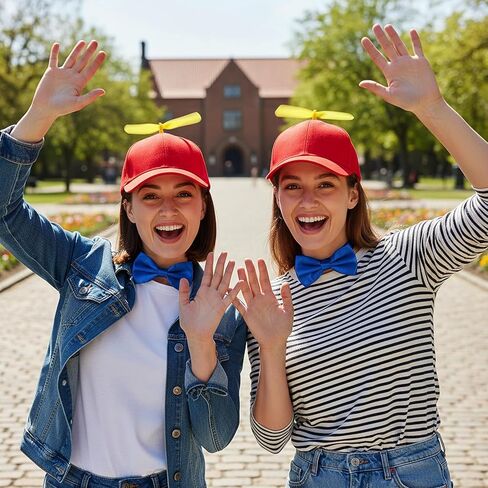 قطعتين من قبعة المروحة للكبار قوس قزح وقبعات هليكوبتر مضحكة وقطعتين ربطة عنق كلاسيكية مربوطة مسبقاً من الساتان in Kuwait