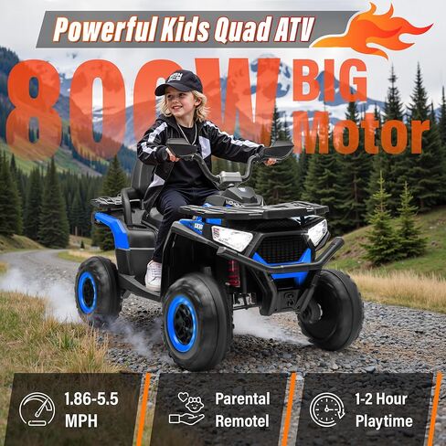 سيارة ركوب 24 فولت للأطفال مع جهاز تحكم عن بعد، 4X4 للأطفال ATV 4 عجلات مع محرك 800 واط، مركبة كهربائية رباعية تعمل بالبطارية مع منفذ للمشروبات، وسادات للركبة، زهرة هدية، تعليق زنبركي، بلوتوث in Kuwait
