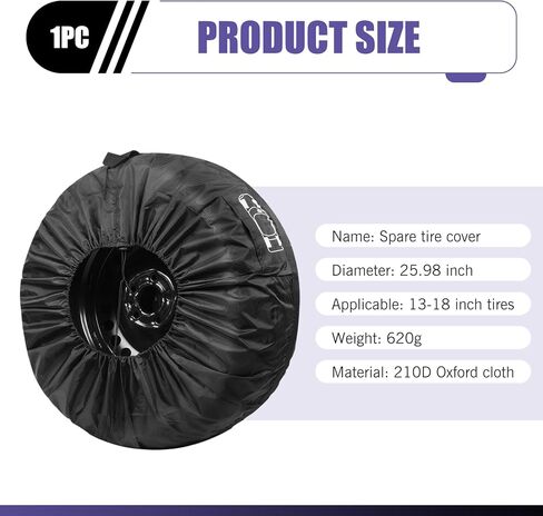 1 PC Spare Tire Cover, 190T Polyester Taffeta Spare Tire Protector with Pocket, 13"-18" Diameters Waterproof Wheel Storage Bag, Universal for Most Cars, Trucks, SUVs (Black #S) in Saudi Arabia