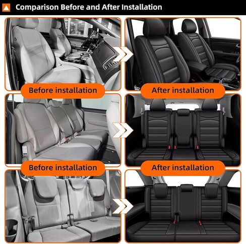 مجموعة كاملة من أغطية المقاعد تناسب Kia Sedona 2015-2021: 8 مقاعد مجموعة كاملة من أغطية مقاعد السيارات المصنوعة من الجلد الصناعي المقاوم للماء مع وسادة هوائية متوافقة (أسود، 3 صفوف 8 مقاعد) in Kuwait