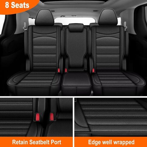 مجموعة كاملة من أغطية المقاعد تناسب Kia Sedona 2015-2021: 8 مقاعد مجموعة كاملة من أغطية مقاعد السيارات المصنوعة من الجلد الصناعي المقاوم للماء مع وسادة هوائية متوافقة (أسود، 3 صفوف 8 مقاعد) in Kuwait