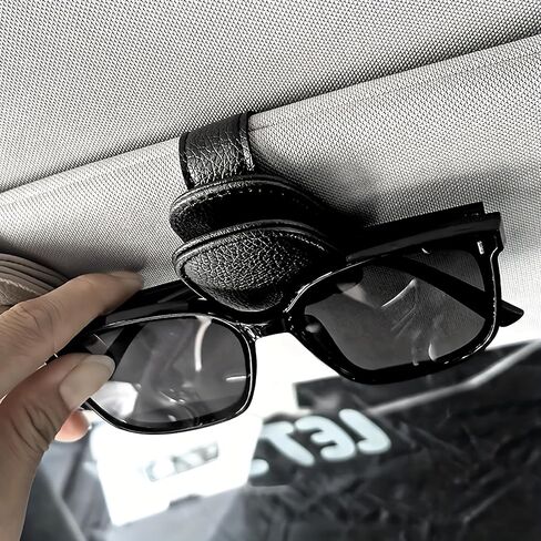 Magnetic Sunglass Holder for Car Visor, PU Leather Glasses Clip with Strong Magnet, Universal Car Accessories Organizer for Eyeglasses & Tickets (Black) in Saudi Arabia