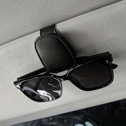 Magnetic Sunglass Holder for Car Visor, PU Leather Glasses Clip with Strong Magnet, Universal Car Accessories Organizer for Eyeglasses & Tickets (Black) in Saudi Arabia