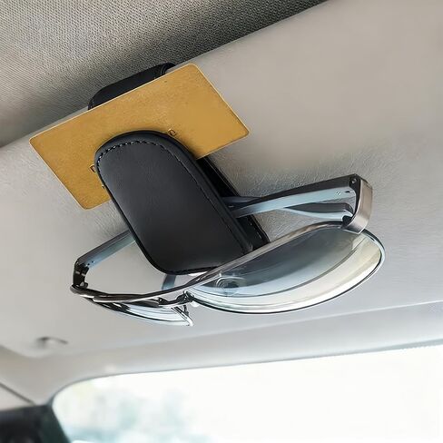 Magnetic Sunglass Holder for Car Visor, PU Leather Glasses Clip with Strong Magnet, Universal Car Accessories Organizer for Eyeglasses & Tickets (Black) in Saudi Arabia