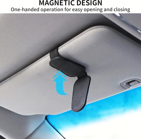 Magnetic Sunglass Holder for Car Visor, PU Leather Glasses Clip with Strong Magnet, Universal Car Accessories Organizer for Eyeglasses & Tickets (Black) in Saudi Arabia