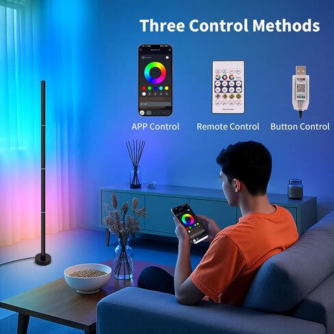 Corner Floor Lamp,RGB LED Corner Lamp with App and Remote Control,Smart Modern Floor Lamp with 16 Million Colors & 68+ Scene,Music Sync,Timer Setting,Standing Lamp for Living Room,Gaming Room in Saudi Arabia
