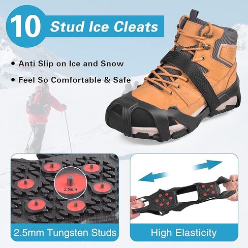 Ice Snow Traction Cleats Crampons for Shoes and Boots Upgrade Anti Slip 10 Tungsten Steel Studs Overshoe Footwear Ice Cleats Winter Shoes for Men Women Walking on Snow and Ice in Kuwait