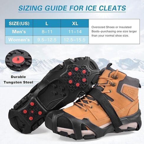 Ice Snow Traction Cleats Crampons for Shoes and Boots Upgrade Anti Slip 10 Tungsten Steel Studs Overshoe Footwear Ice Cleats Winter Shoes for Men Women Walking on Snow and Ice in Kuwait