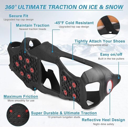 Ice Snow Traction Cleats Crampons for Shoes and Boots Upgrade Anti Slip 10 Tungsten Steel Studs Overshoe Footwear Ice Cleats Winter Shoes for Men Women Walking on Snow and Ice in Kuwait