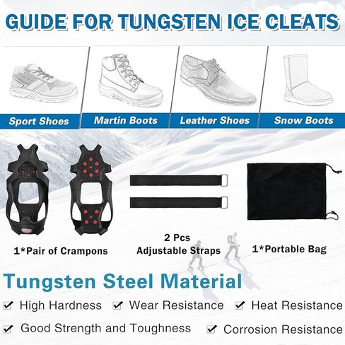 Ice Snow Traction Cleats Crampons for Shoes and Boots Upgrade Anti Slip 10 Tungsten Steel Studs Overshoe Footwear Ice Cleats Winter Shoes for Men Women Walking on Snow and Ice in Kuwait
