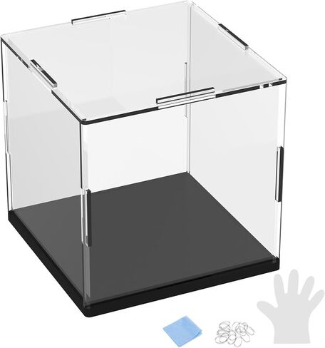 1-Pack Acrylic Display Case, 9.8x3.9x3.9 Inch/25x10x10cm Acrylic Clear Display Case Box with Black Wooden Base for Collectibles, Dustproof Showcase [Black, Clear] in Saudi Arabia
