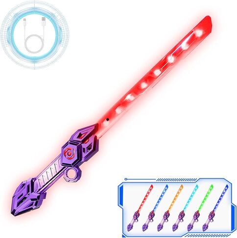 Light Up Saber for Kids, Retractable Light Up Sword with Sound Effects LED Light Saber Toy Sword with 360° Rotating Handle, Type-C Rechargeable Gift for Boys & Girls (Purple) in Saudi Arabia