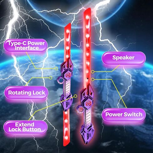 Light Up Saber for Kids, Retractable Light Up Sword with Sound Effects LED Light Saber Toy Sword with 360° Rotating Handle, Type-C Rechargeable Gift for Boys & Girls (Purple) in Saudi Arabia
