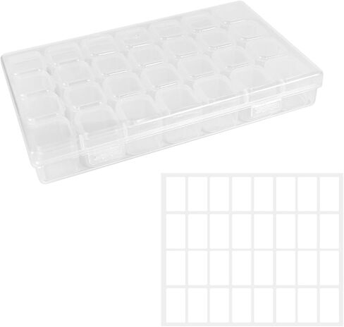 حاويات تخزين الخرزات ذات اللوحة الماسية، ملحقات فنية ماسية، حزمة واحدة 28 شبكة مع ملصقات بيضاء، علبة مستلزمات حرفية شفافة مستطيلة (1) in Kuwait