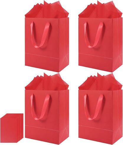 8 Pack Medium Gift Bags With Handles and 16 Tissue Paper, 8" X 5" X 10" Paper Bags Bulk for Birthday Party, Baby Shower, Wedding Favors, Thanksgiving & Christmas (8 Colors, 1 Count (Pack of 8) ) in Saudi Arabia