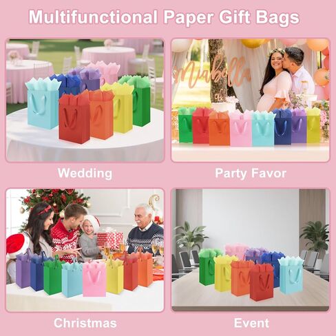 8 Pack Medium Gift Bags With Handles and 16 Tissue Paper, 8" X 5" X 10" Paper Bags Bulk for Birthday Party, Baby Shower, Wedding Favors, Thanksgiving & Christmas (8 Colors, 1 Count (Pack of 8) ) in Saudi Arabia