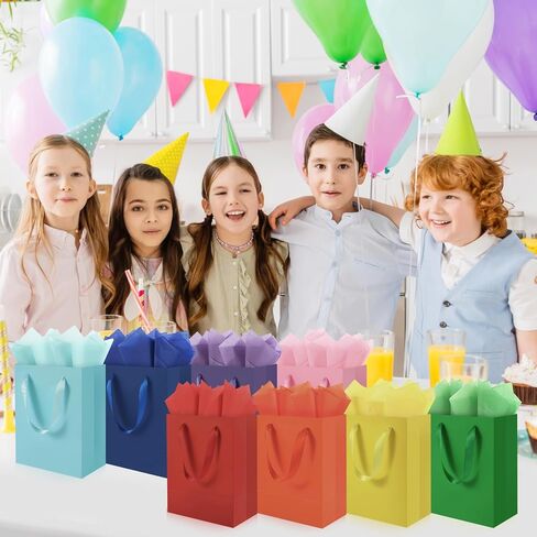 8 Pack Medium Gift Bags With Handles and 16 Tissue Paper, 8" X 5" X 10" Paper Bags Bulk for Birthday Party, Baby Shower, Wedding Favors, Thanksgiving & Christmas (8 Colors, 1 Count (Pack of 8) ) in Saudi Arabia