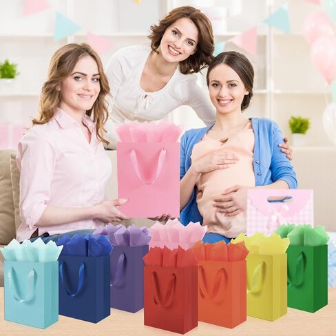 8 Pack Medium Gift Bags With Handles and 16 Tissue Paper, 8" X 5" X 10" Paper Bags Bulk for Birthday Party, Baby Shower, Wedding Favors, Thanksgiving & Christmas (8 Colors, 1 Count (Pack of 8) ) in Saudi Arabia